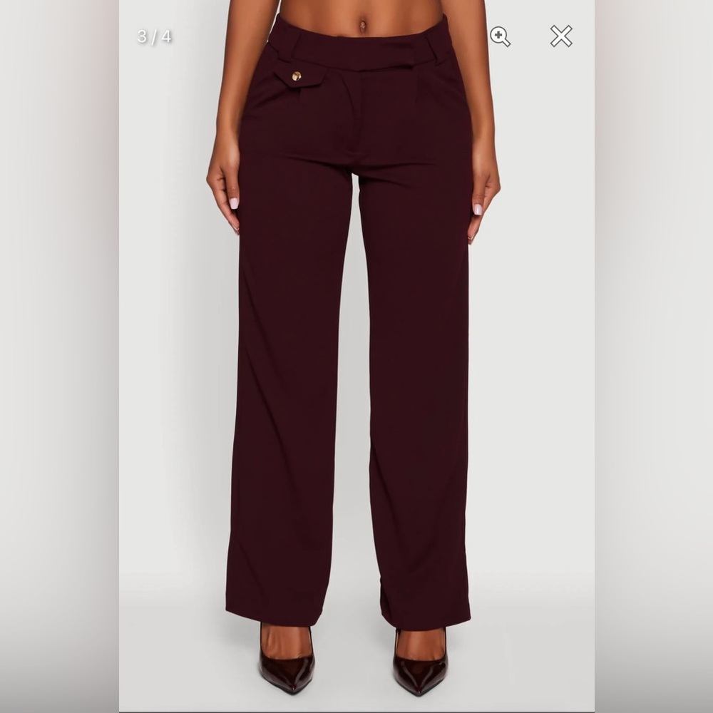 NWT Chic Burgundy Wide-Leg  casual office casual pants mid rise